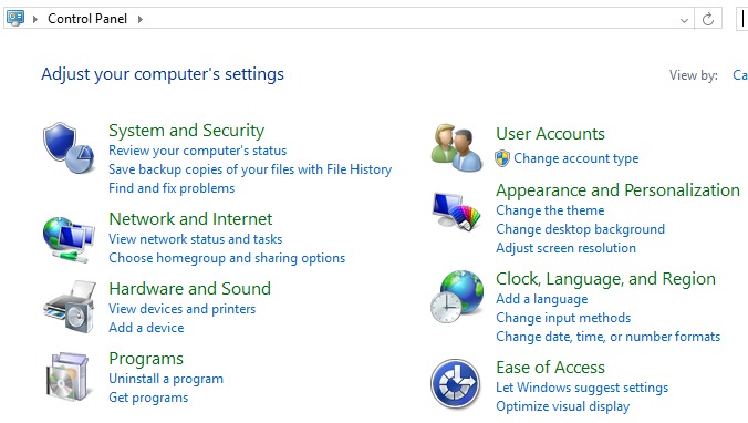 Click on control panel